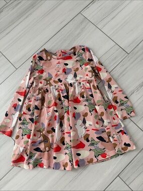 Moomin Characters Pink Cotton Kids' Casual Long Sleeved Skater Dress Size 110CM
